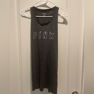 PINK Victoria's Secret Charcoal Gray Muscle Tank with White Lettering